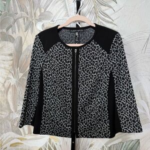 Albert Nipon Knit Silver and Black Zip Up Sweater Jacket